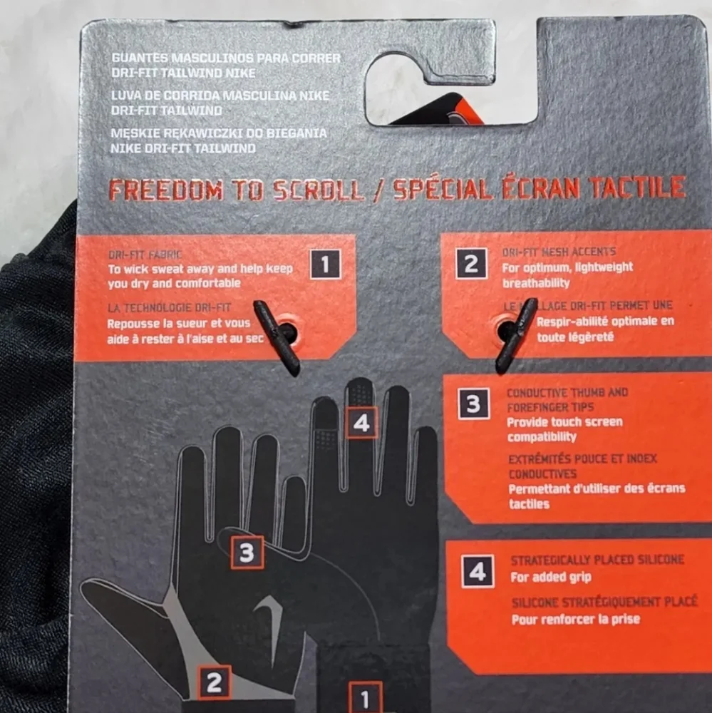 ☄️Nike Dri Fit Men's Tailwind Run Gloves  Black Touch Screen Lightweight - Picture 4 of 4